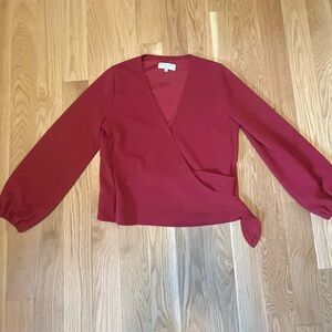 Madewell V-Neck Long Sleeve Top in Berry Red